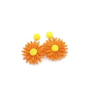 Papatya Hasır Küpe - Turuncu