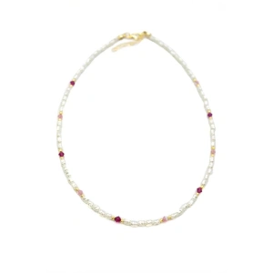 Renkli Boncuklu İnci Kolye - Fuşya