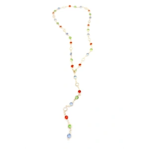 Renkli Taşlı Y Kolye - Altın