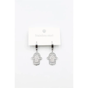 Taşlı Fatıma Eli Küpe - Gümüş