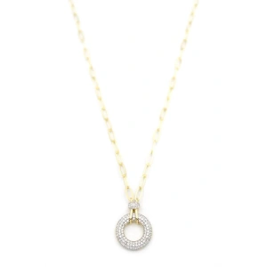 Taşlı Halka Kolye - Altın