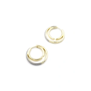 Taşlı Halka Küpe - Altın