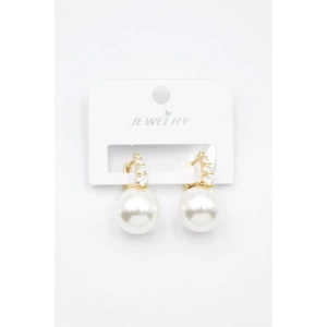 Taşlı İnci Küpe - Altın