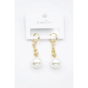 Taşlı İnci Küpe - Altın