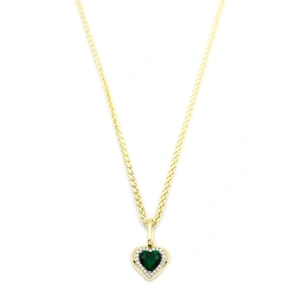 Taşlı Kalp Kolye - Yeşil