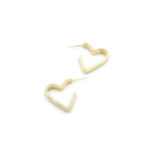 Taşlı Kalp Küpe - 14K Altın