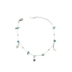 Turkuaz Taşlı Halhal - Gümüş