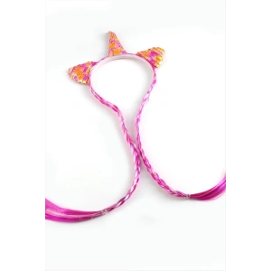 Unicrn Renkli Kulaklı Örgülü Taç