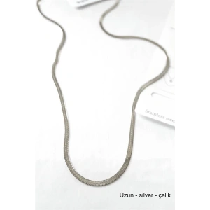 Uzun  İtalyan Çelik  Kolye-60cm - Gümüş