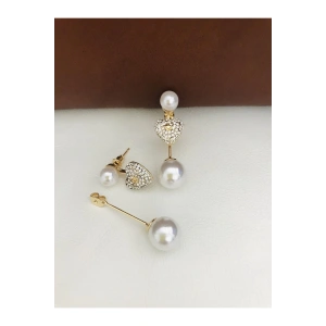 Vip Seri İnci Zirkon Kalp Küpe