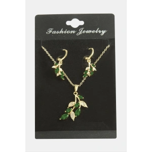 Yaprak Zirkon Taşlı Set Kolye