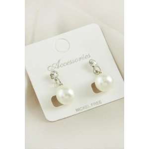 Yuvarlak İnci Taşlı Küpe