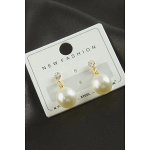 Yuvarlak İnci Taşlı Küpe