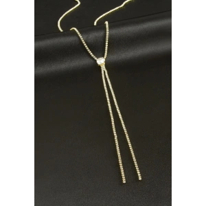 Yuvarlak Şerit Taşlı Çelik Y Kolye