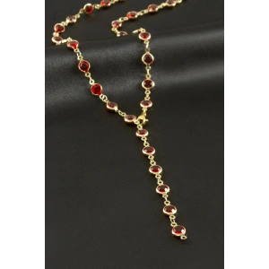 Yuvarlak Zirkon Taşlı Çelik Y Kolye