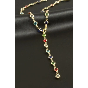 Yuvarlak Zirkon Taşlı Çelik Y Kolye