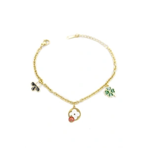 Zincirli VC Yonca Bileklik - Altın