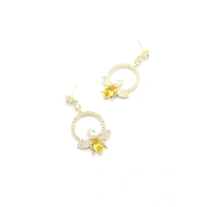 Zirkon Taşlı Arı Küpe - Altın