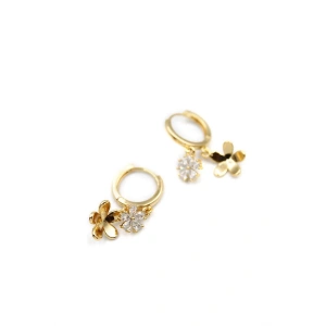 Zirkon Taşlı Çiçek Küpe - Altın