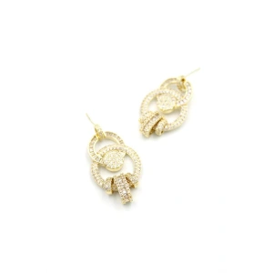 Zirkon Taşlı Halkalı Küpe - Altın