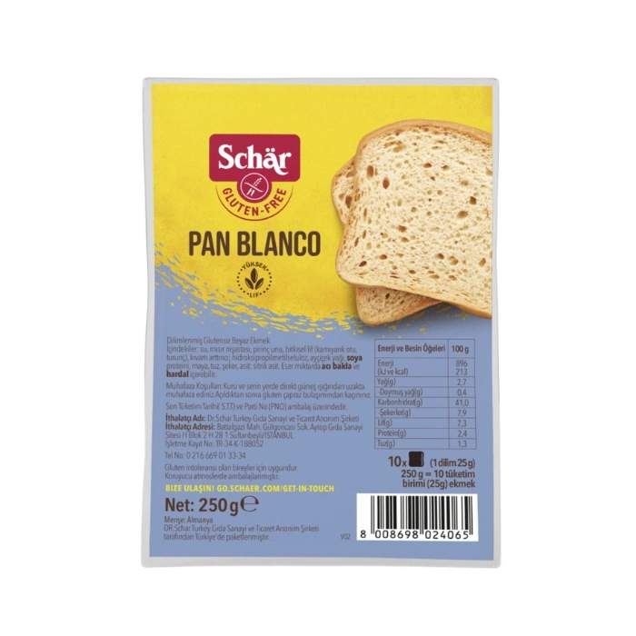 Schär Pan Blanco Dilimli Glutensiz Beyaz Ekmek 250gr