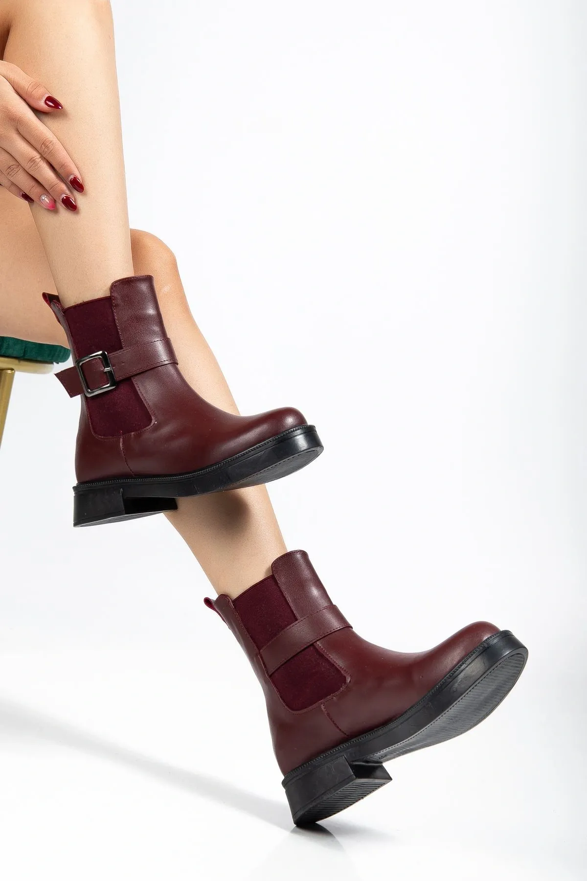 02-2004 Bordo Luna Toka Aksesuarlı Lastikli Günlük Kadın Bot