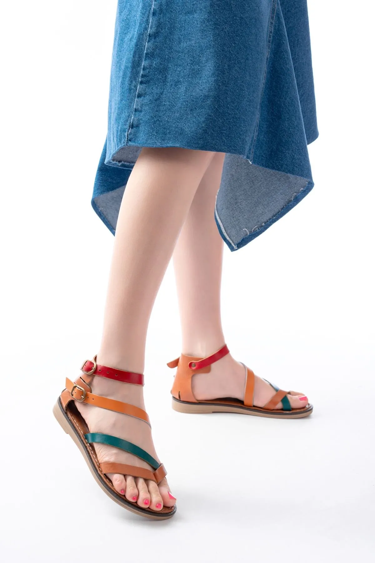 205-039 Taba Multi Bilekten Bağlamalı Parmak Arası Kadın Sandalet