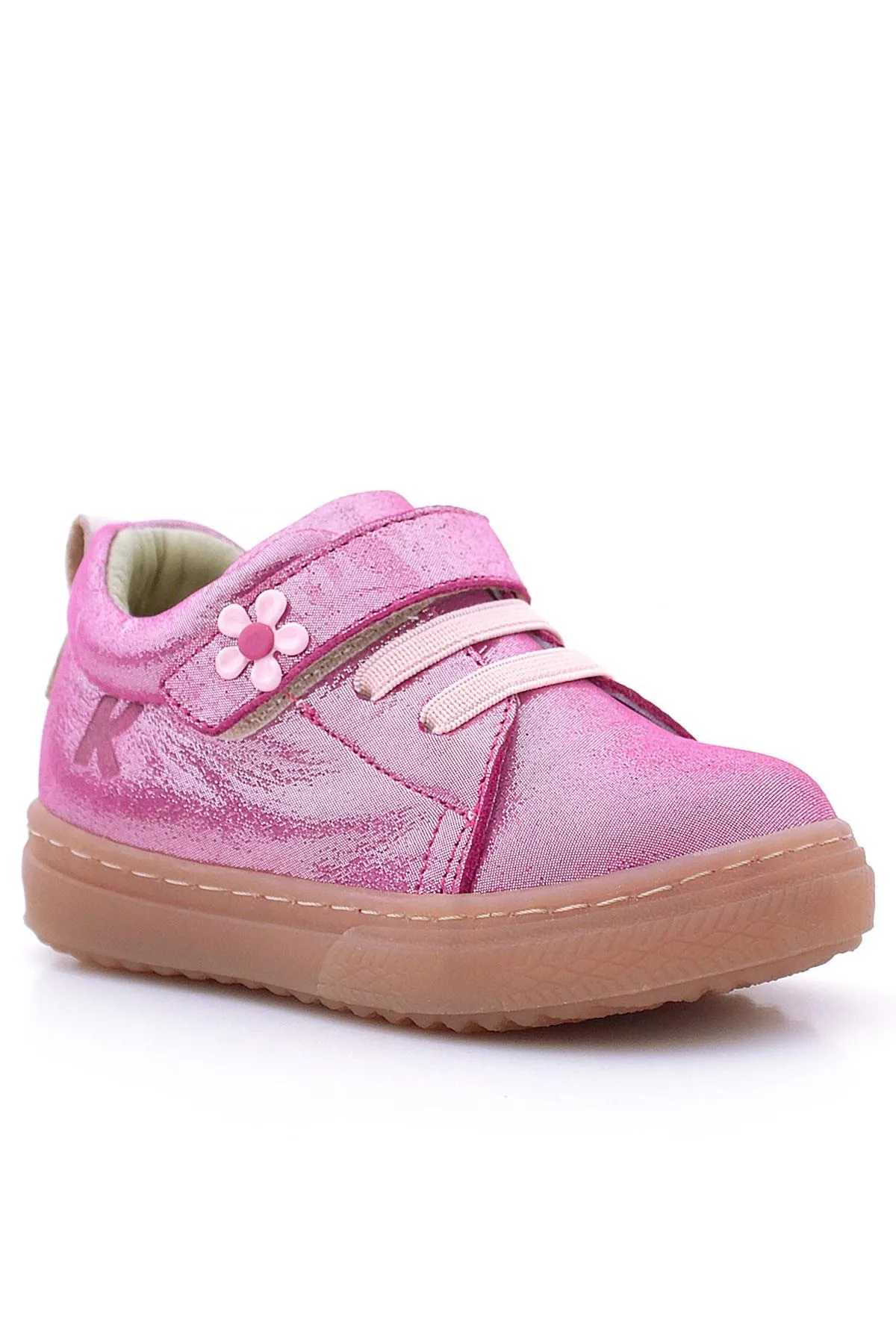 Anatomik Hakiki Deri Yumuşak Pembe Çiçekli Cırtlı Kız Çocuk Ayakkabı