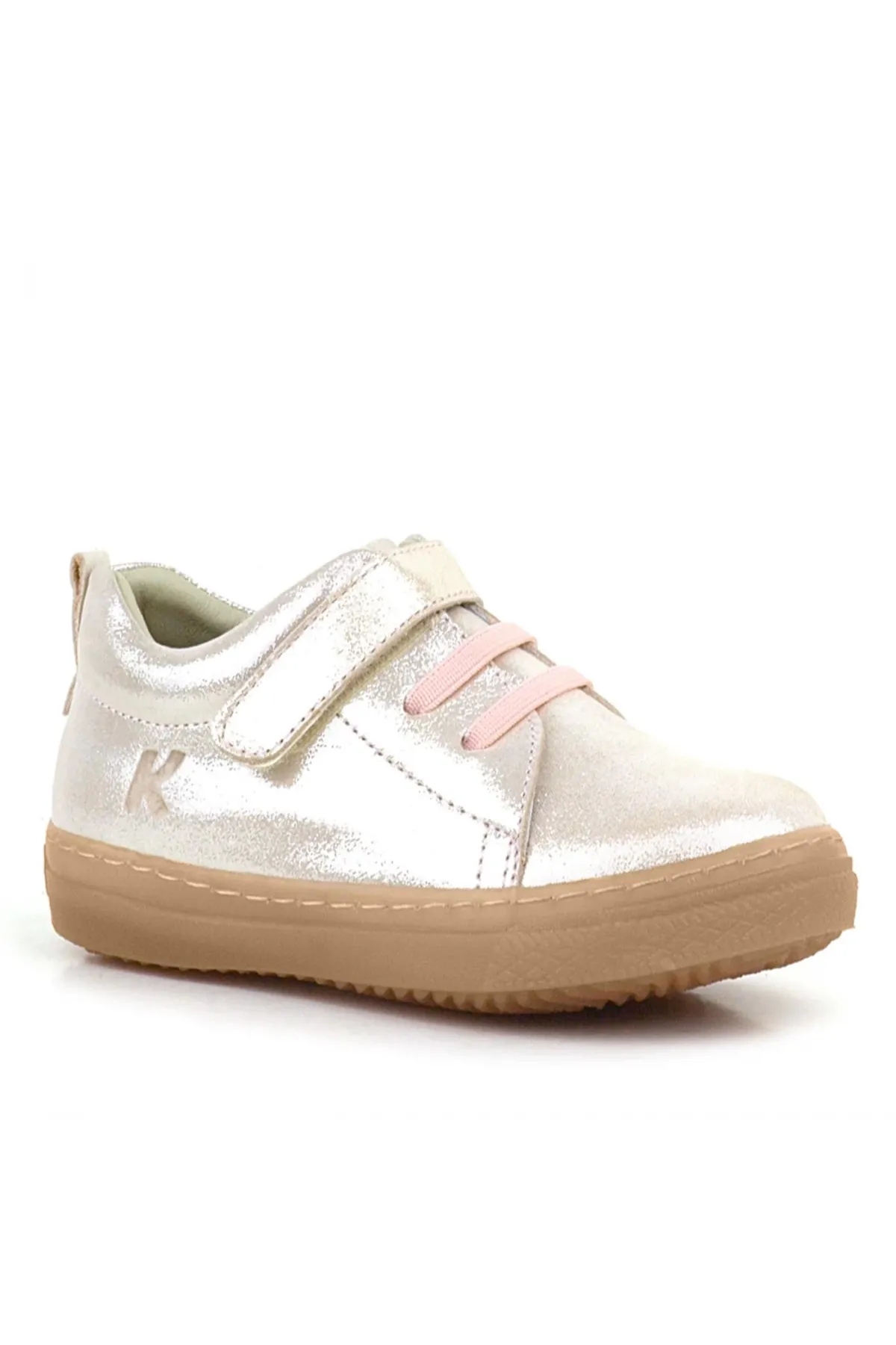 Anatomik Hakiki Deri Yumuşak Pudra Simli Lastikli Cırtlı Çocuk Ayakkabı