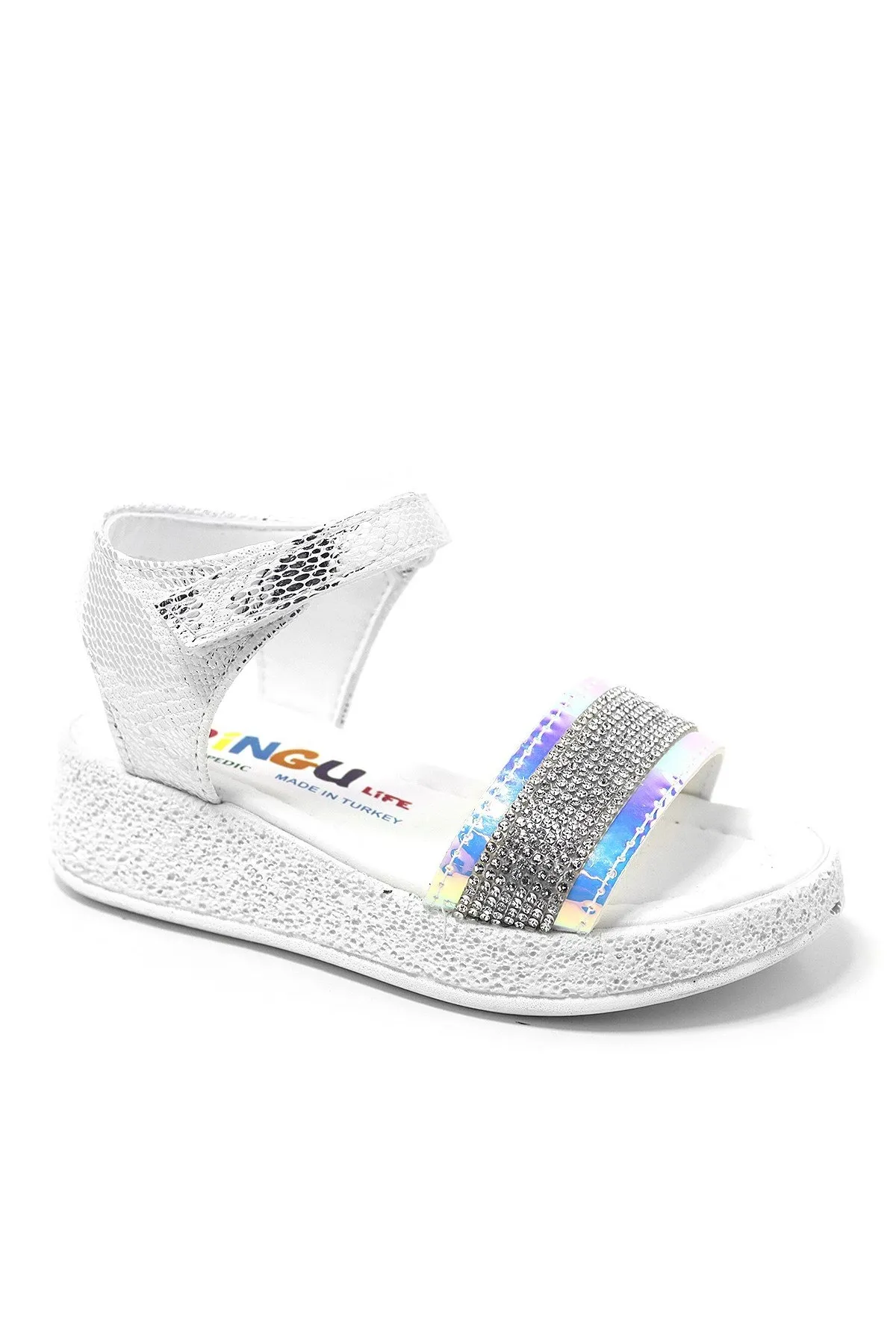 Artico Pingu Gloria Gümüş Taşlı Kız Çocuk Sandalet