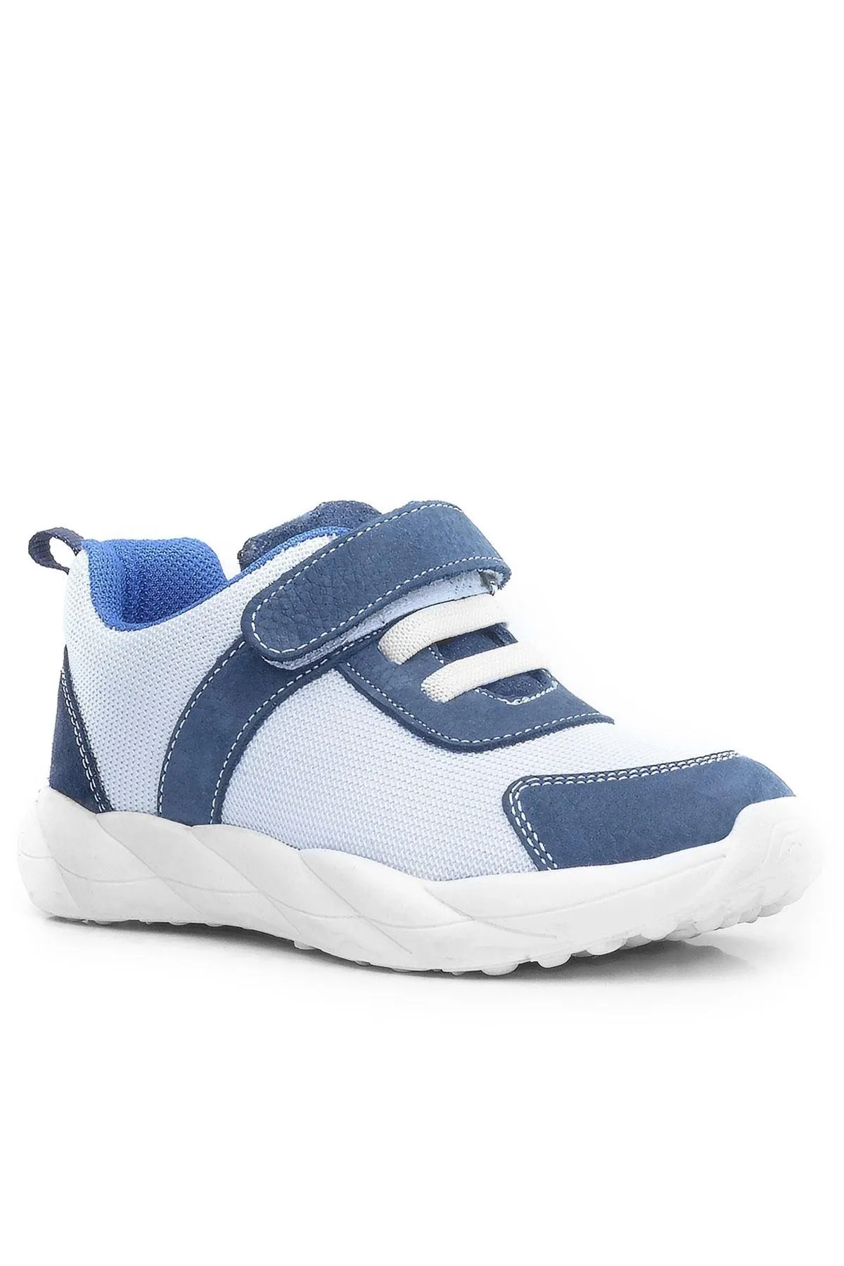 Barefoot Hakiki Deri Krem Lacivert Cırt Cırtlı Çocuk Spor Ayakkabı