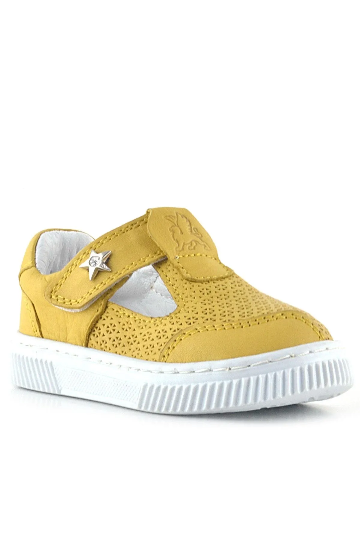 Bheem Hakiki Deri Sarı Cırtlı Yıldız Detaylı Bebek Sandalet