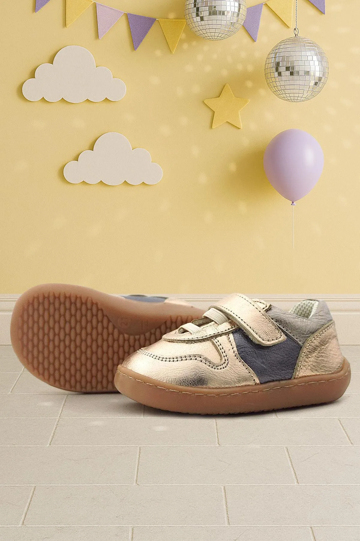 Bob Hakiki Deri Bakır Barefoot Cırtlı Lastikli Bebek Sneaker Ayakkabı