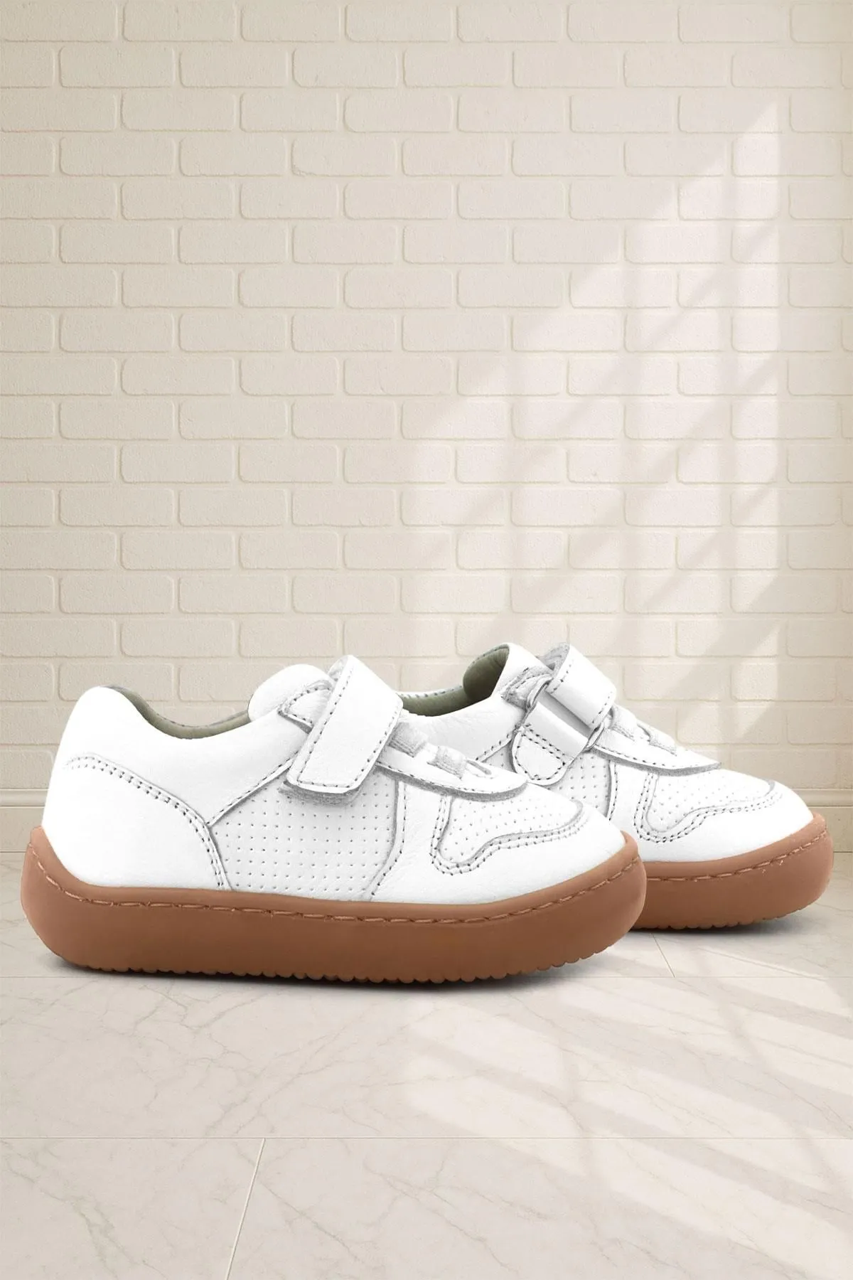 Bob Hakiki Deri Beyaz Barefoot Cırtlı Lastikli Bebek Sneaker Ayakkabı