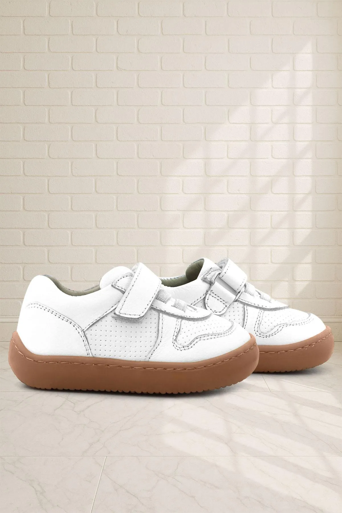 Bob Hakiki Deri Beyaz Barefoot Cırtlı Lastikli Bebek Sneaker Ayakkabı
