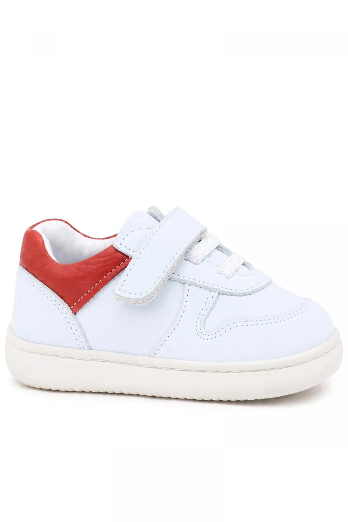 Bob Hakiki Deri Beyaz Nubuk Kırmızı Cırtlı Bebek Sneaker Ayakkabı