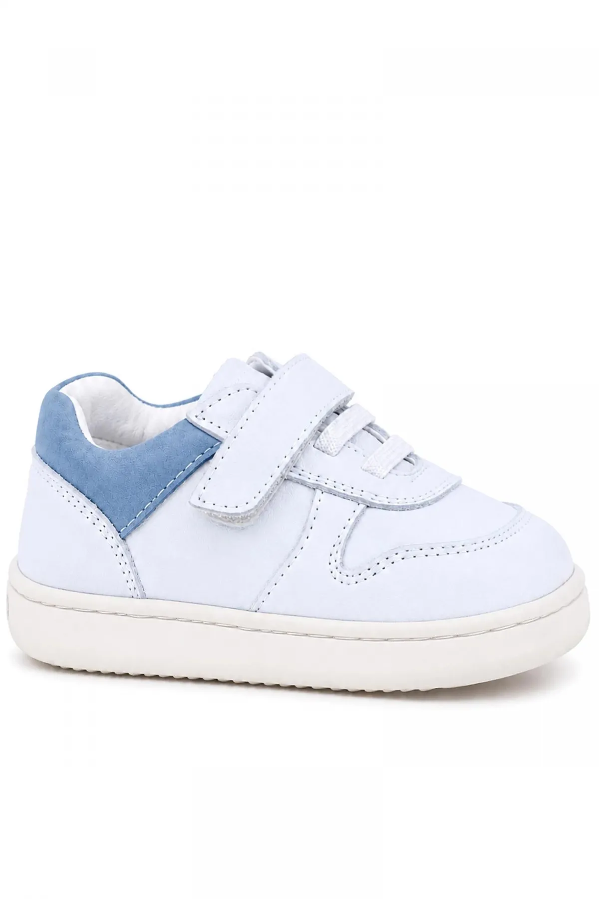 Bob Hakiki Deri Beyaz Nubuk Mavi Cırtlı Bebek Sneaker Ayakkabı