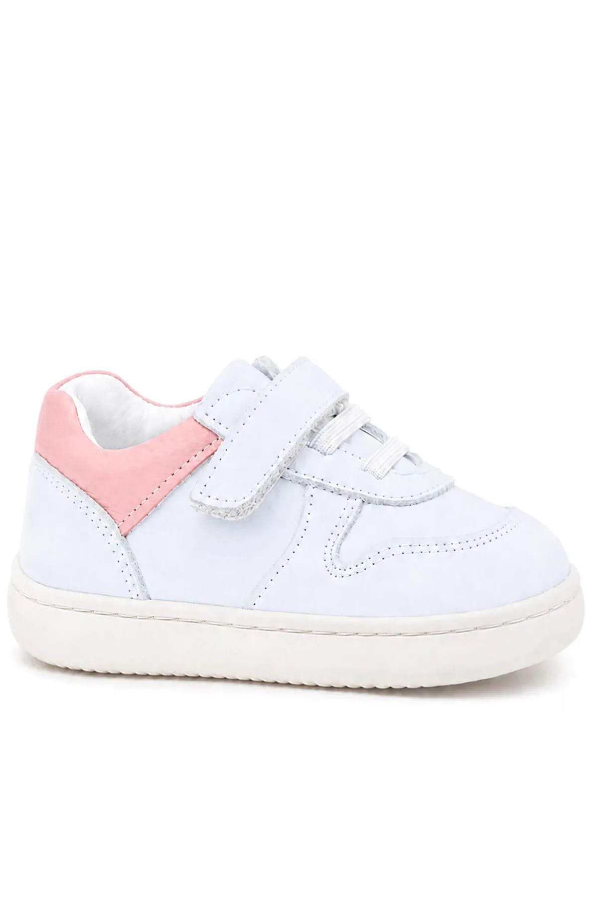 Bob Hakiki Deri Beyaz Nubuk Pembe Cırtlı Bebek Sneaker Ayakkabı