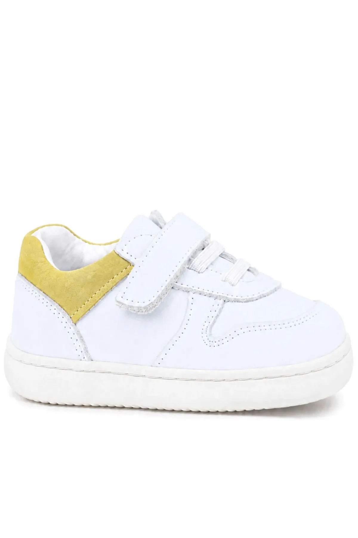 Bob Hakiki Deri Beyaz Nubuk Sarı Bebek Sneaker Ayakkabı