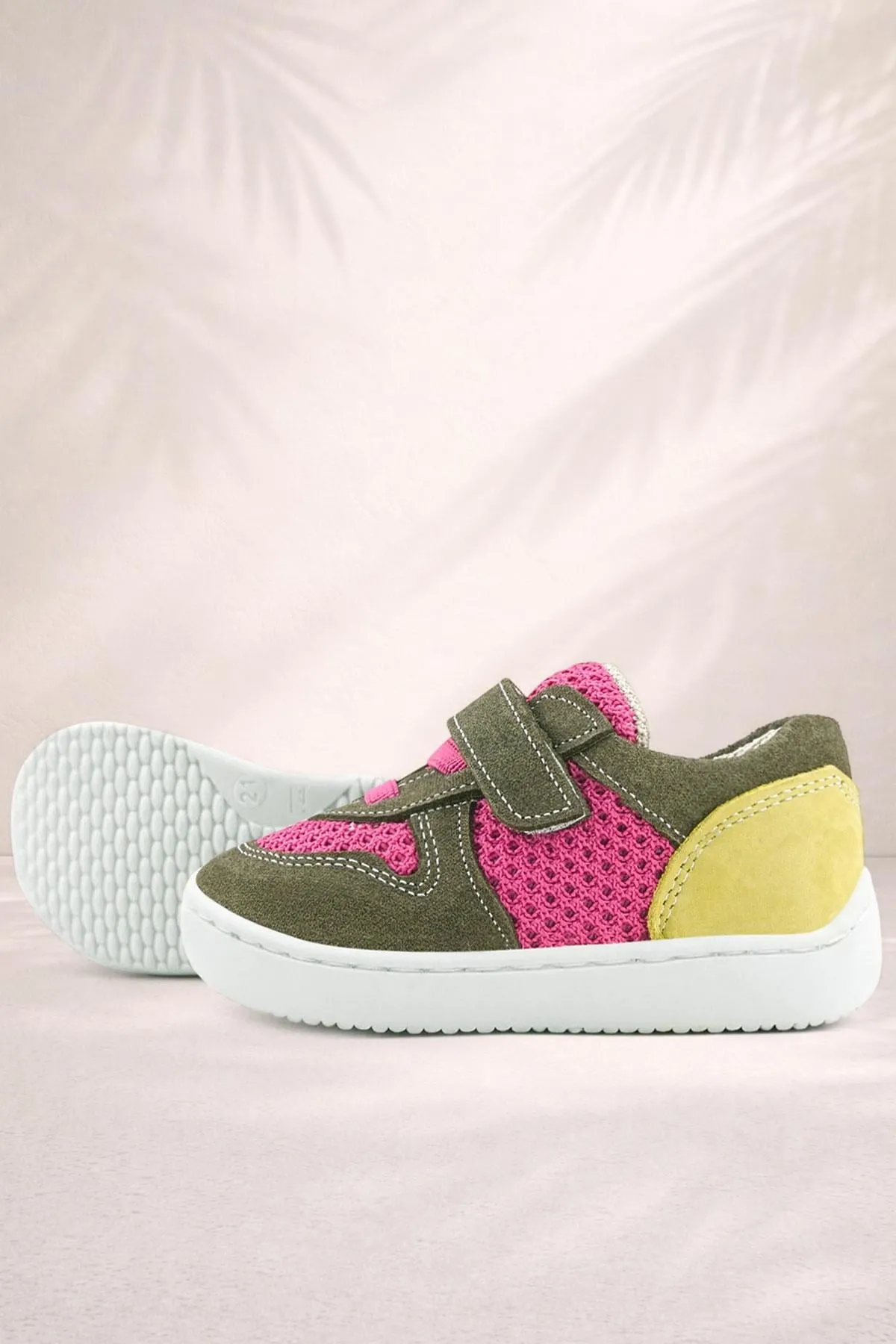 Bob Hakiki Deri Haki Yeşil Pembe Barefoot Cırtlı Lastikli Bebek Sneaker Ayakkabı