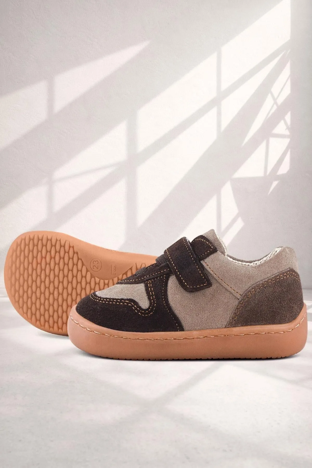Bob Hakiki Deri Kum Kahve Barefoot Cırtlı Lastikli Bebek Sneaker Ayakkabı