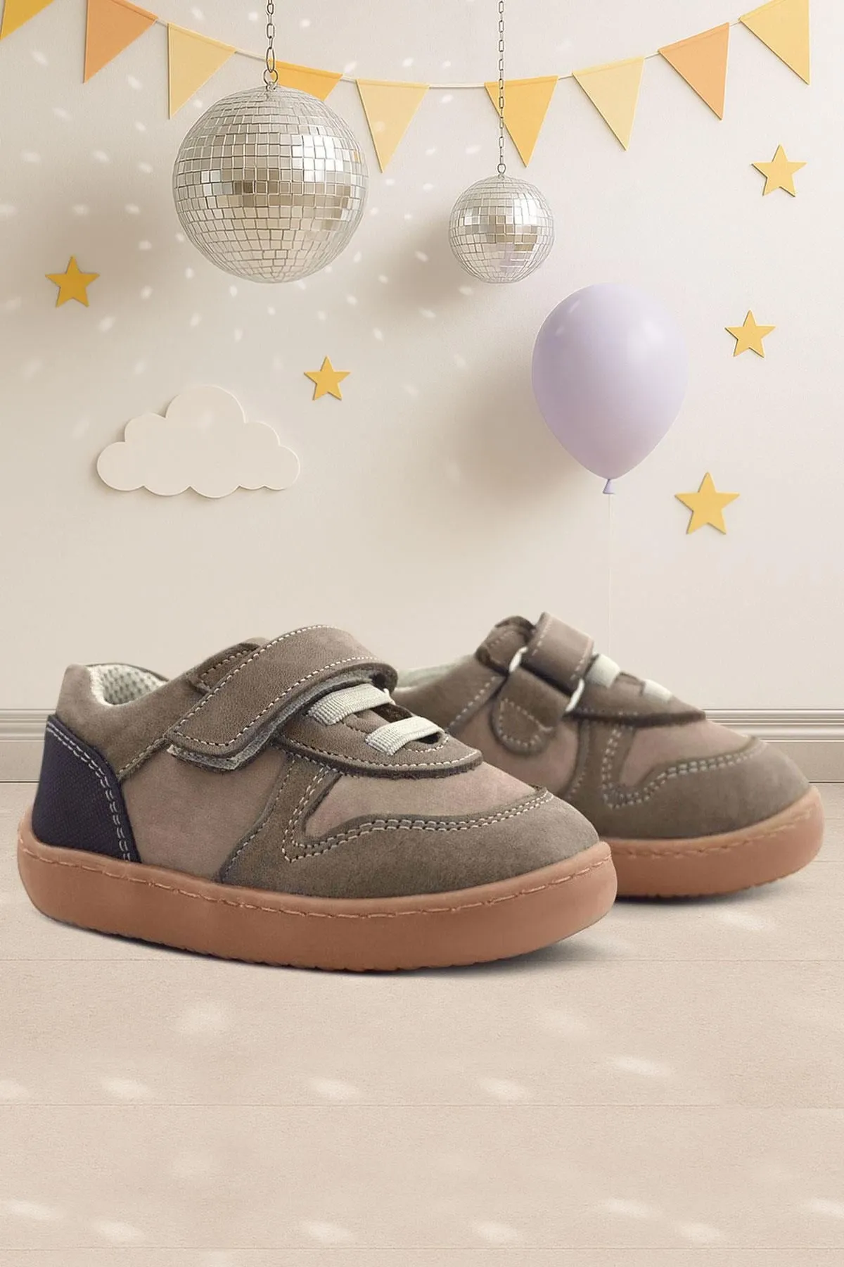 Bob Hakiki Deri Kum Krem Barefoot Cırtlı Lastikli Bebek Sneaker Ayakkabı