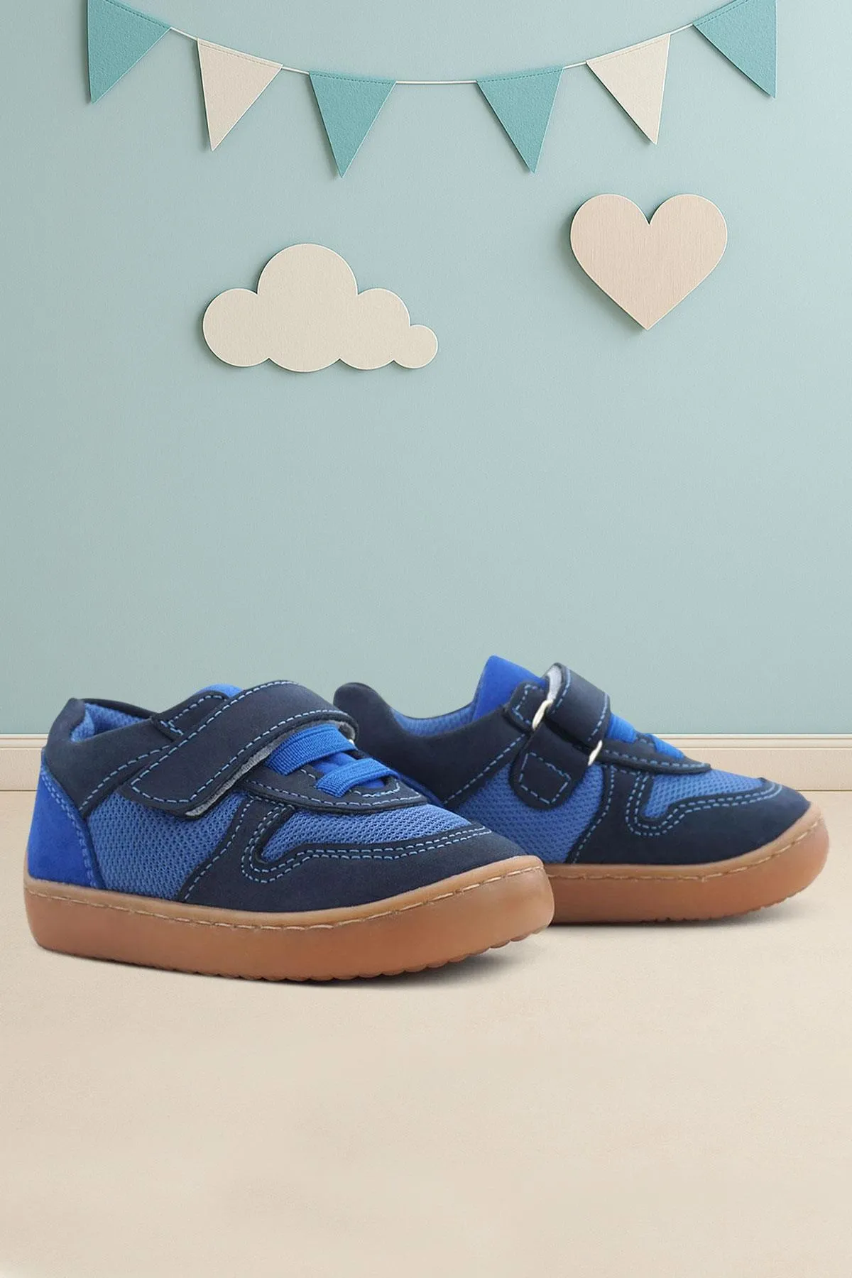 Bob Hakiki Deri Lacivert Mavi Barefoot Cırtlı Lastikli Bebek Sneaker Ayakkabı