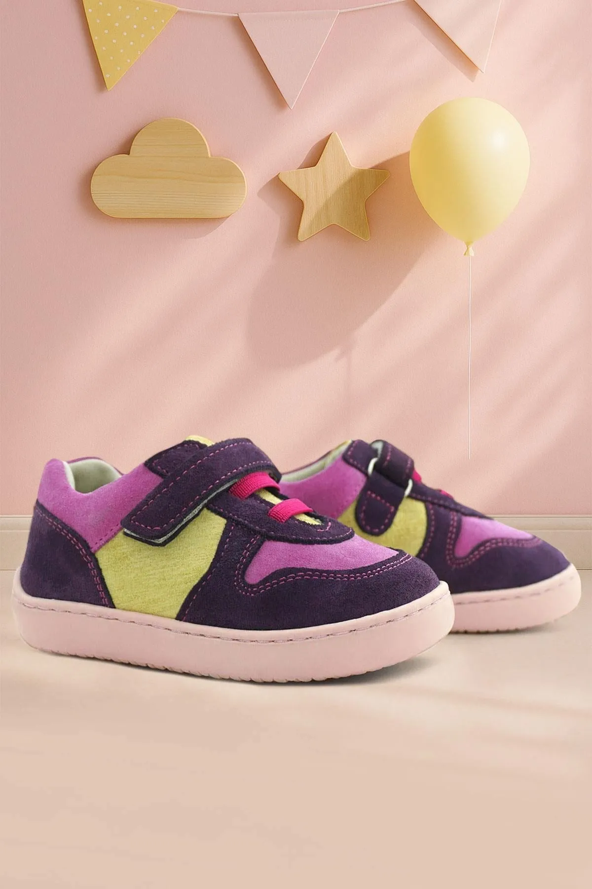 Bob Hakiki Deri Mor Pembe Barefoot Cırtlı Lastikli Bebek Sneaker Ayakkabı