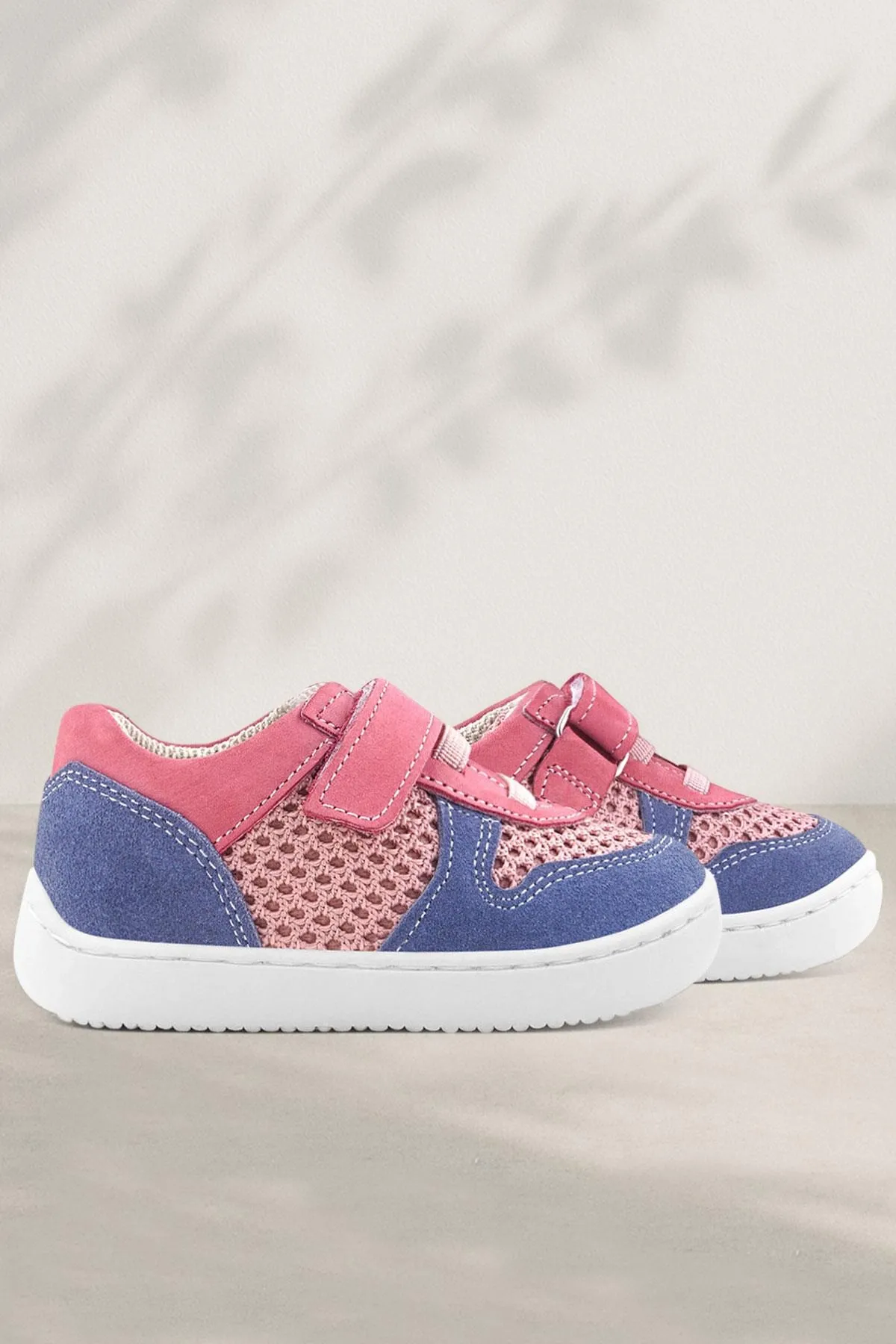 Bob Hakiki Deri Pembe Mavi Barefoot Cırtlı Lastikli Bebek Sneaker Ayakkabı