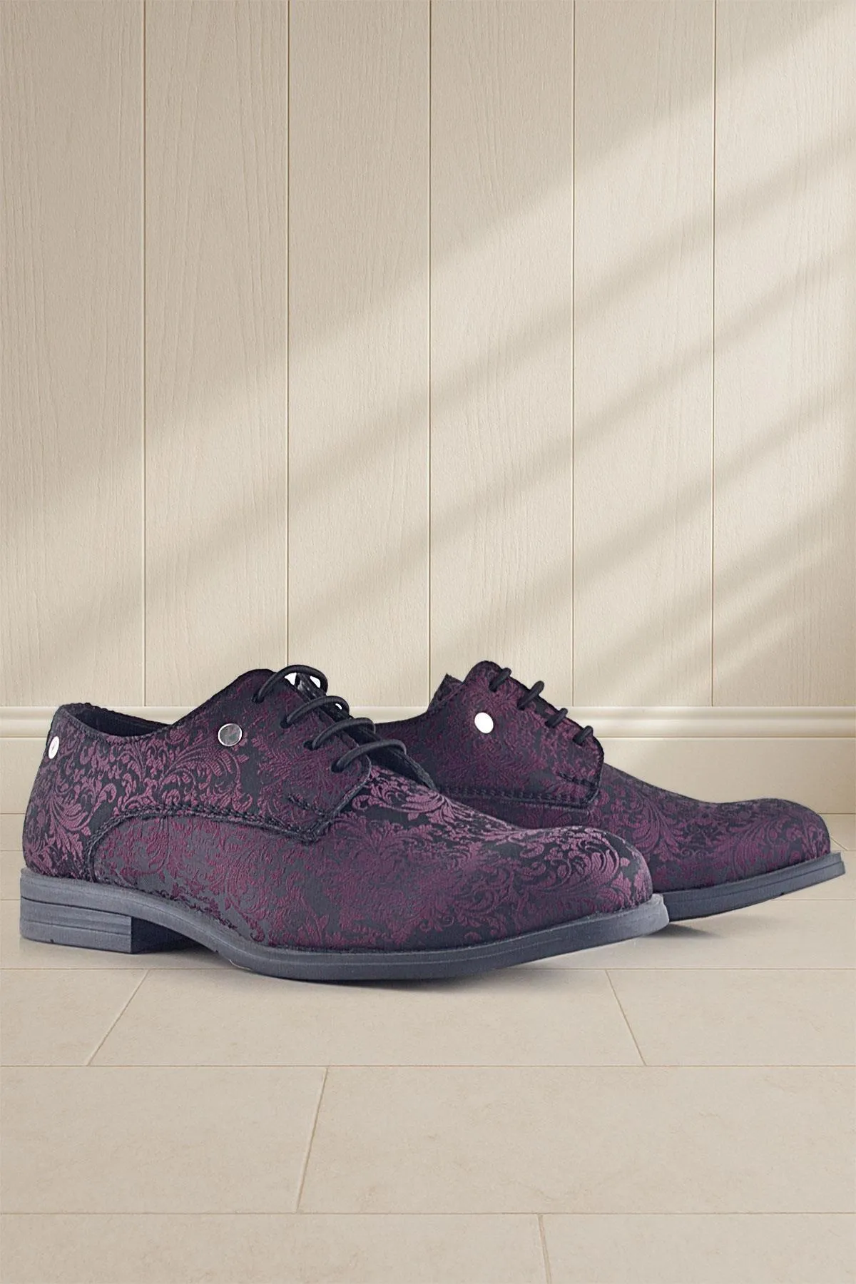 Bordo Bağcıklı Metal Detaylı Çocuk Klasik Takım Elbise Ayakkabı