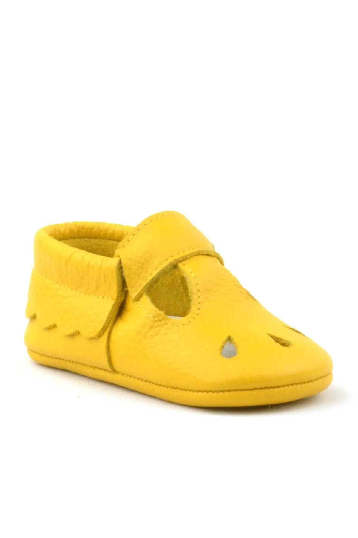Bubbles Hakiki Deri Sarı Lastikli Bebek Patik
