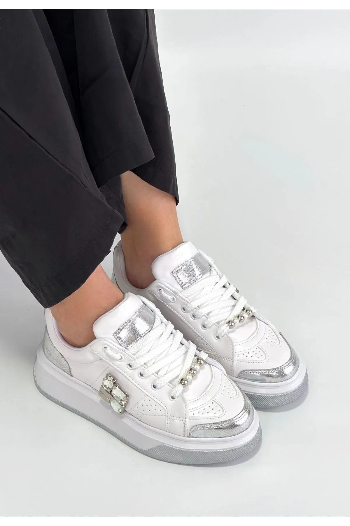 Ceans Beyaz Cilt Bağcıklı Spor Ayakkabı