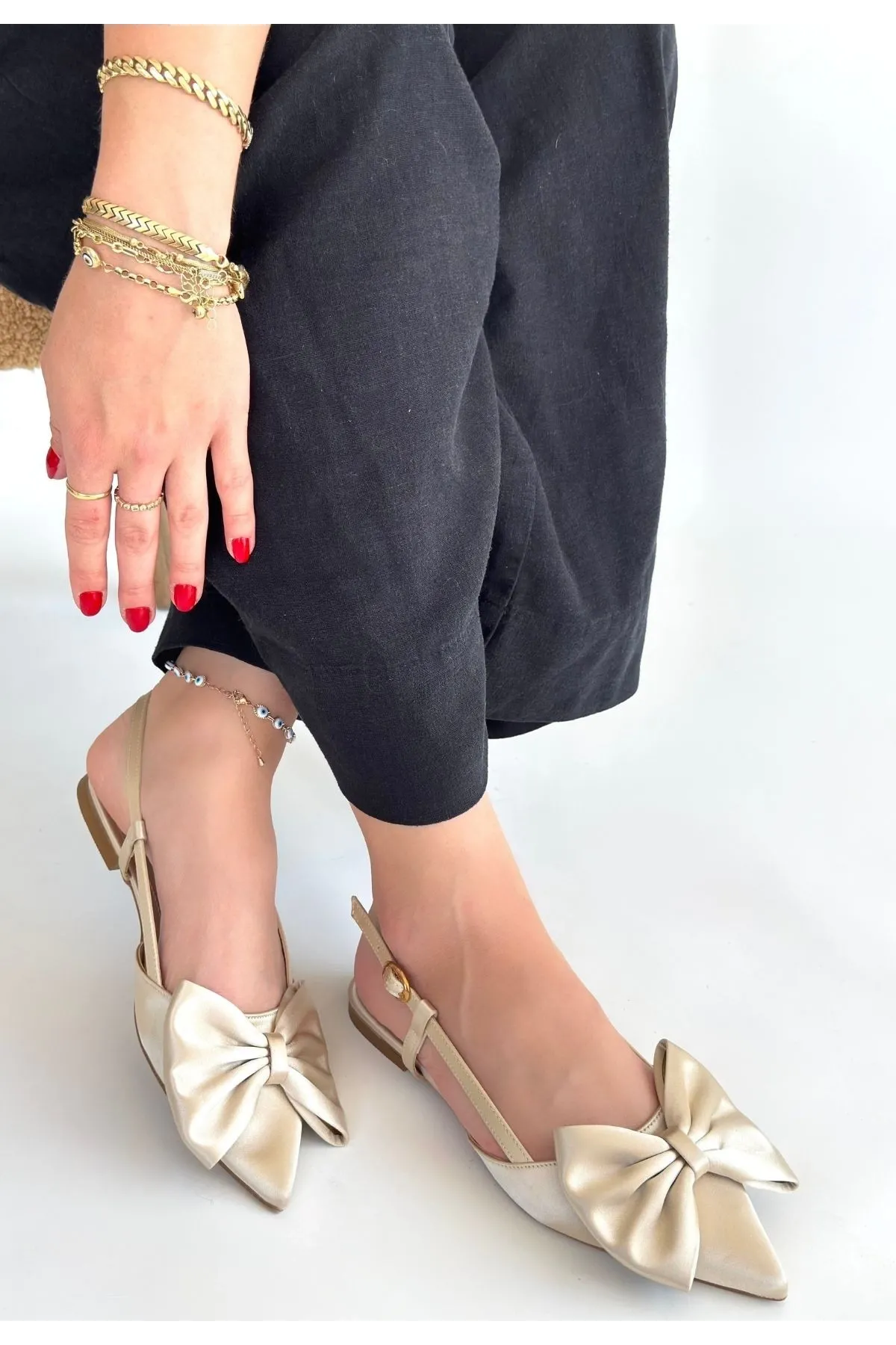 Cenya Bej Saten Babet Ayakkabı