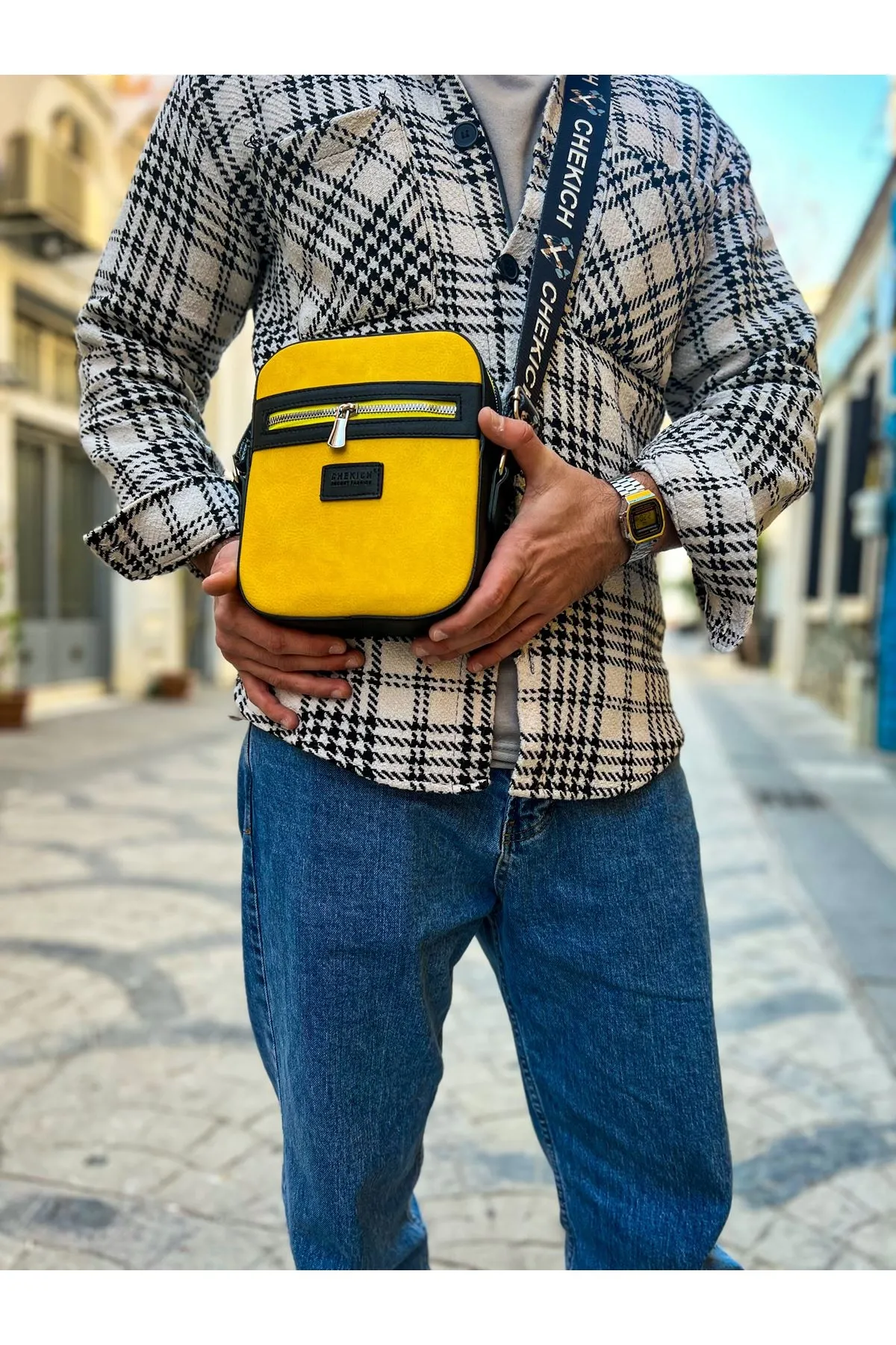 Ch102 - Stealht Kare Erkek Çanta Sıyah - Sarı